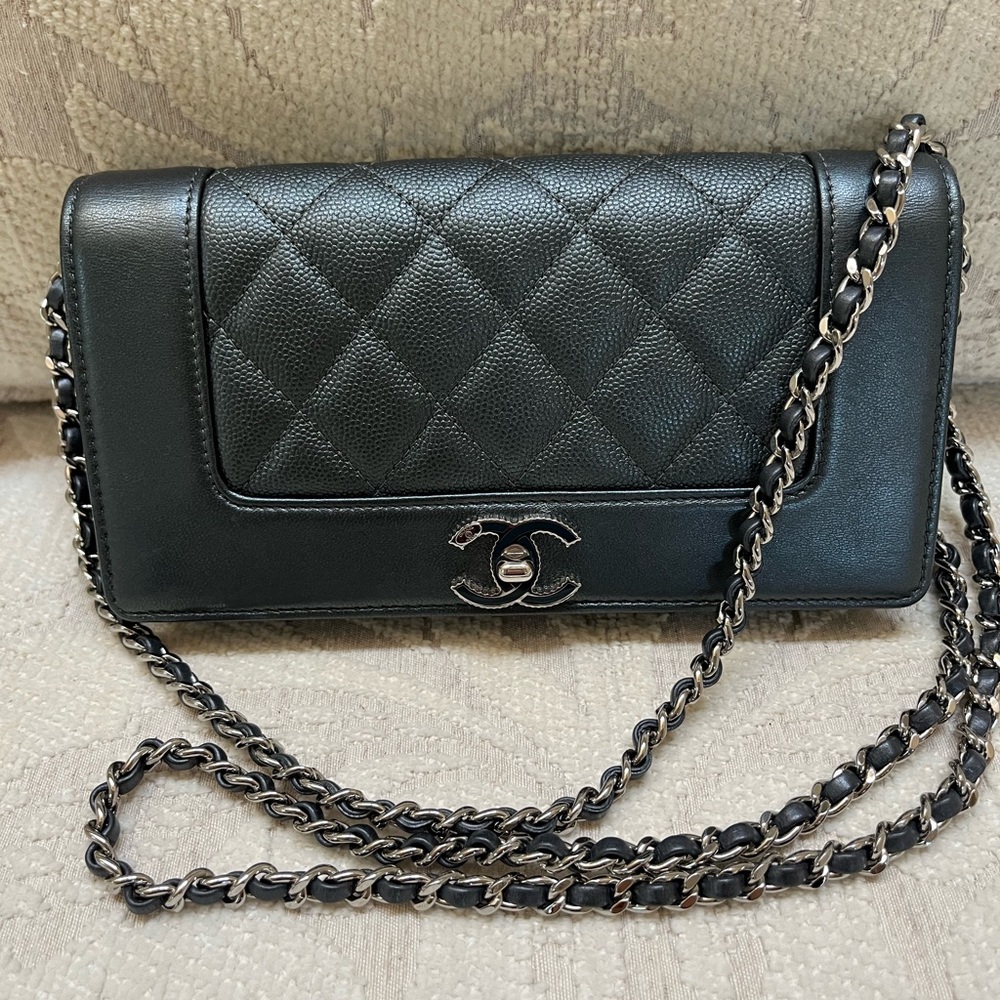 Chanel Mademoiselle Vintage Gusset Flap Wallet with Chain Added